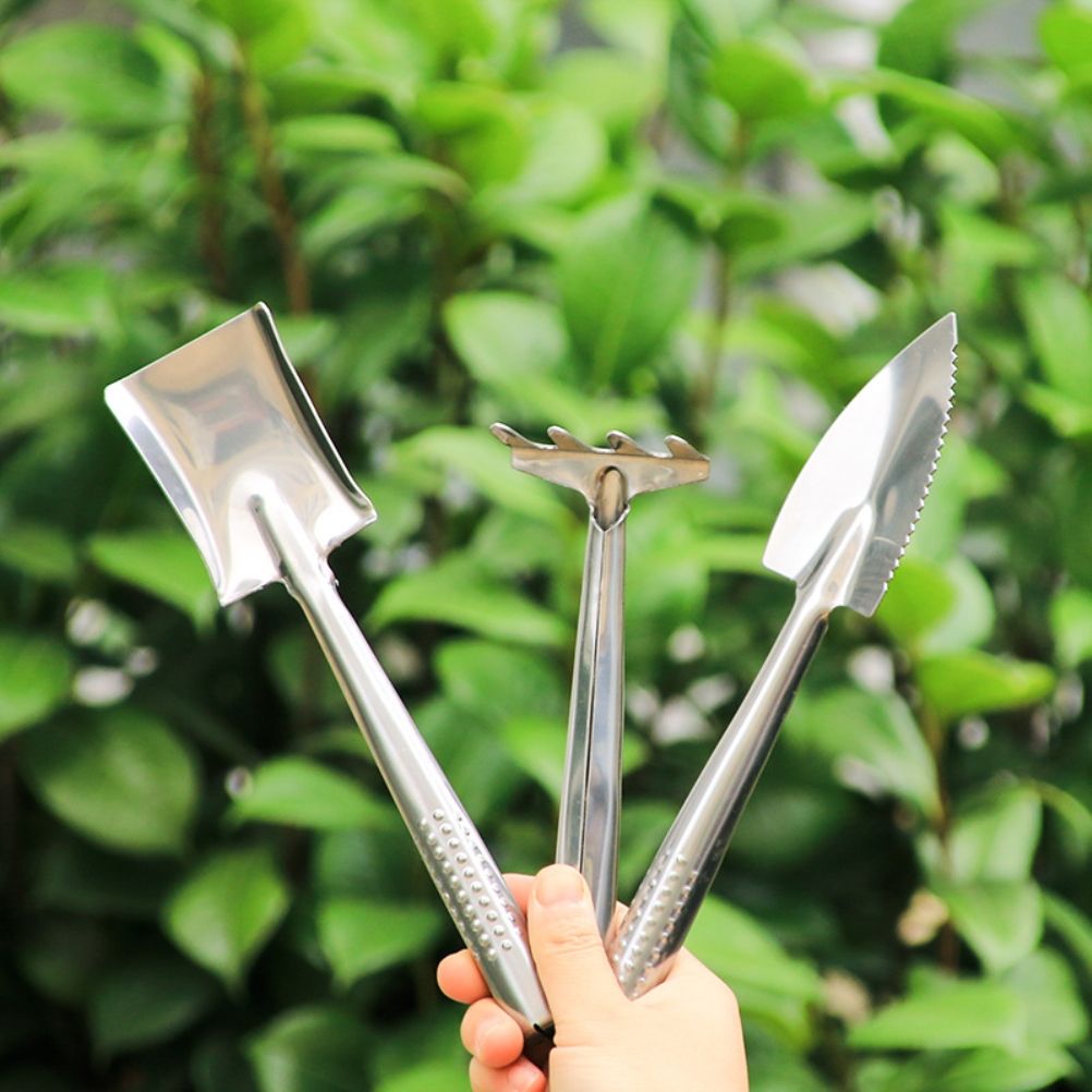 Garden Trowel Set 3PCS Mini Stainless Steel Trowel Weed Fork and Transplant Trowel Hand Tool Set for Gardener