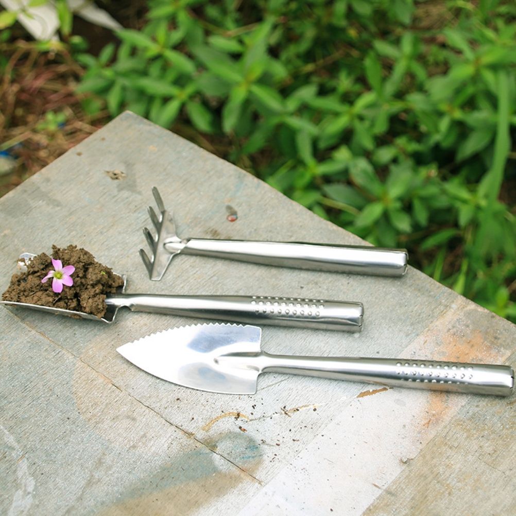Garden Trowel Set 3PCS Mini Stainless Steel Trowel Weed Fork and Transplant Trowel Hand Tool Set for Gardener