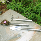 Garden Trowel Set 3PCS Mini Stainless Steel Trowel Weed Fork and Transplant Trowel Hand Tool Set for Gardener - Top-Down View