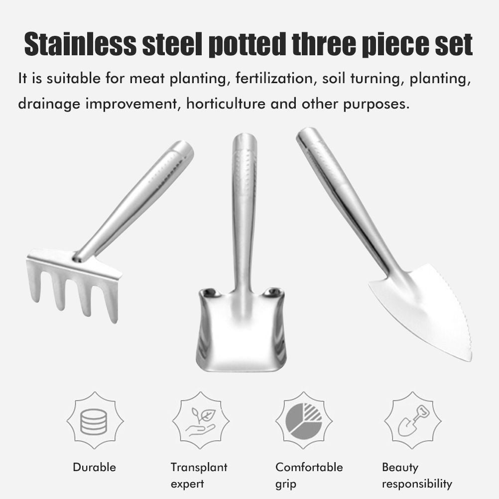 Garden Trowel Set 3PCS Mini Stainless Steel Trowel Weed Fork and Transplant Trowel Hand Tool Set for Gardener