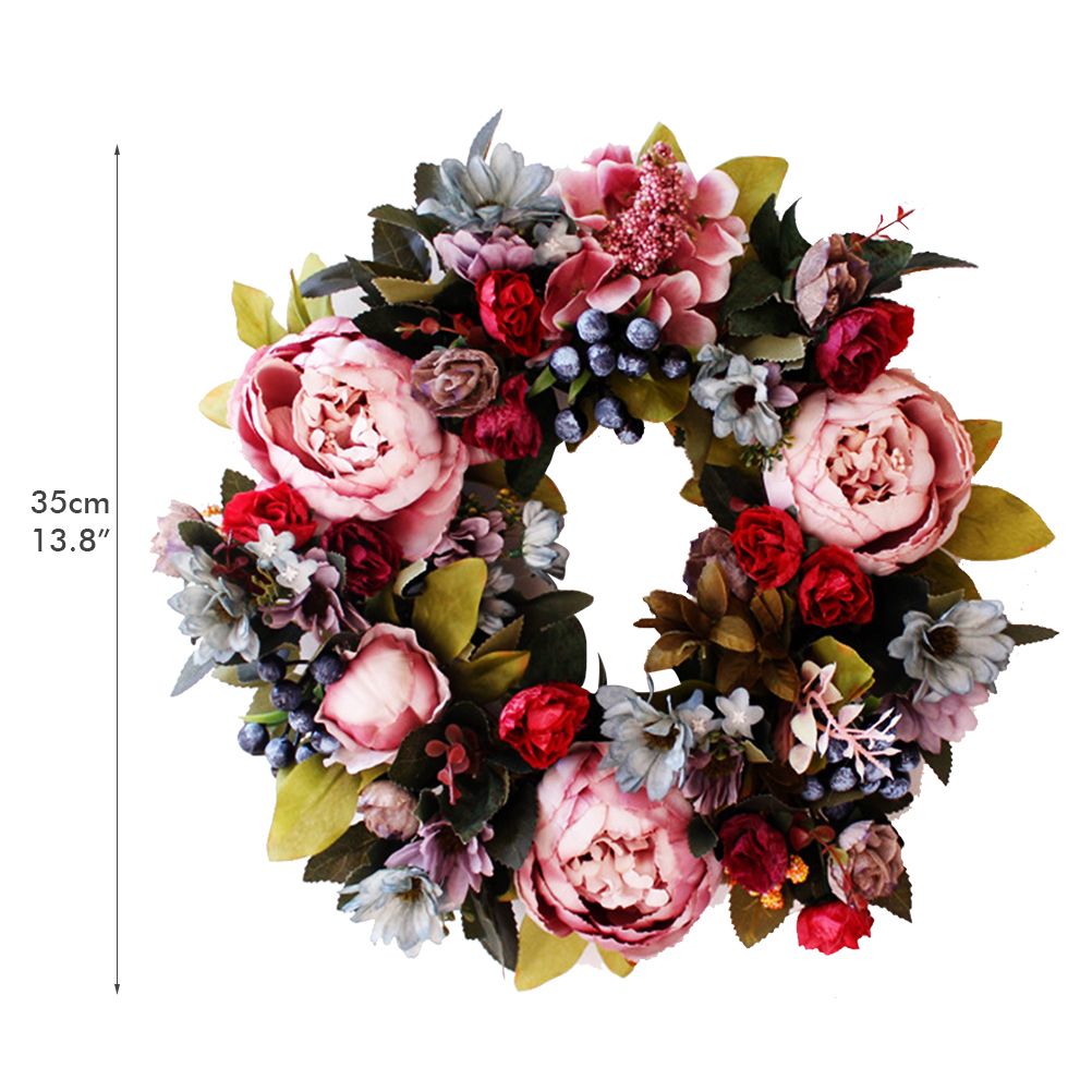 Christmas Wreath Handcraft Peony Wreath Artificial Spring Garland Wreath for Door Wall Wedding Party Home Decor