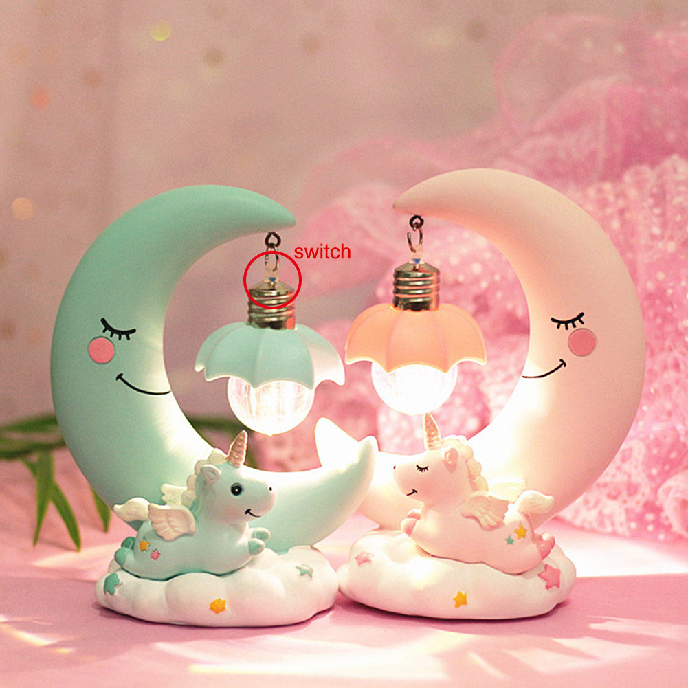 Cartoon Moon Led Night Light Resin Baby Nursery Lamp Ornaments Bedside Table Lamp Kids Gift Toy