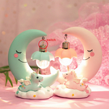Cartoon Moon Led Night Light Resin Baby Nursery Lamp Ornaments Bedside Table Lamp Kids Gift Toy - Close-Up Angle