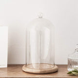 Clear Glass Jar Dome Cover Decorative Clear Glass Dome Cloche Bell Cover Fresh Flower Glass Cover for Wedding Party Valentine and Bamboo Wood Flat Bottom