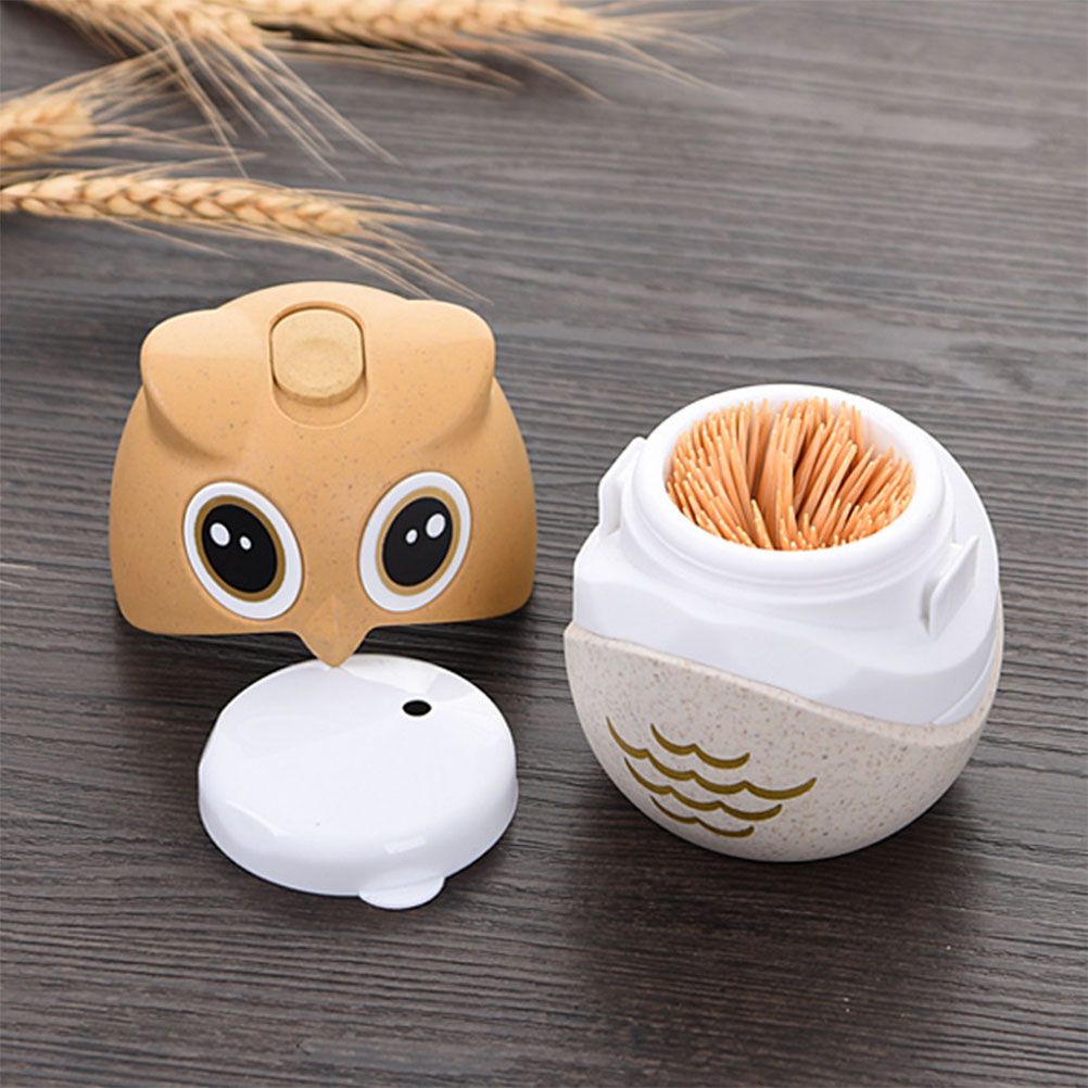 Household Owl Shaped Toothpick Holder Container Wheat Straw Table Toothpick Storage Box