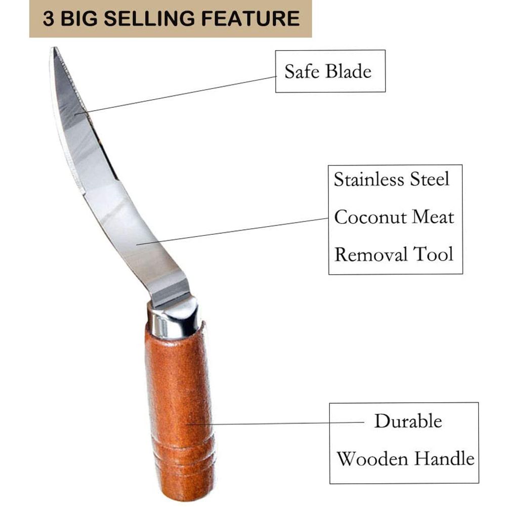 Stainless Steel Coconut Stripper with Durable Wooden Handle Coconut Opener for Kitchen Home Coconut Scraper Tools