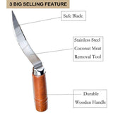 Stainless Steel Coconut Stripper with Durable Wooden Handle Coconut Opener for Kitchen Home Coconut Scraper Tools - Side View