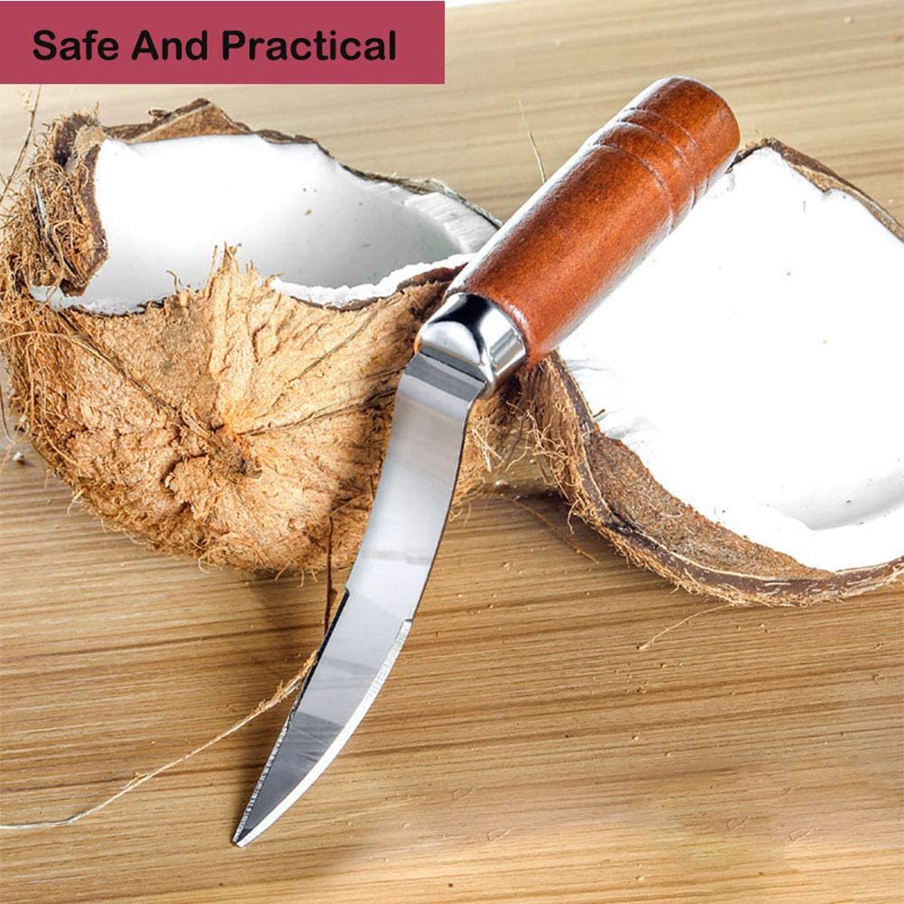 Stainless Steel Coconut Stripper with Durable Wooden Handle Coconut Opener for Kitchen Home Coconut Scraper Tools