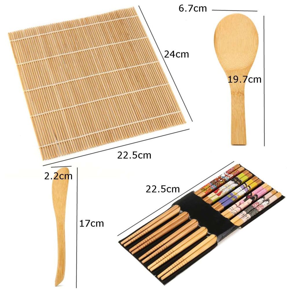 Bamboo Sushi Maker Set Sushi Rolling Mat Kits Sushi Curtain Blade Spoon and Chopsticks Set