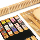 Bamboo Sushi Maker Set Sushi Rolling Mat Kits Sushi Curtain Blade Spoon and Chopsticks Set - Rear View