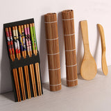 Bamboo Sushi Maker Set Sushi Rolling Mat Kits Sushi Curtain Blade Spoon and Chopsticks Set - Low Angle