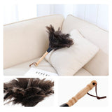 Anti Static Animal Feather Brush Soft Dust Cleaning Brush with Wooden Handle - Side View