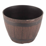 Imitation Wooden Barrel PP Resin Flower Pot Imitated Wood Planting Barrel - Front View