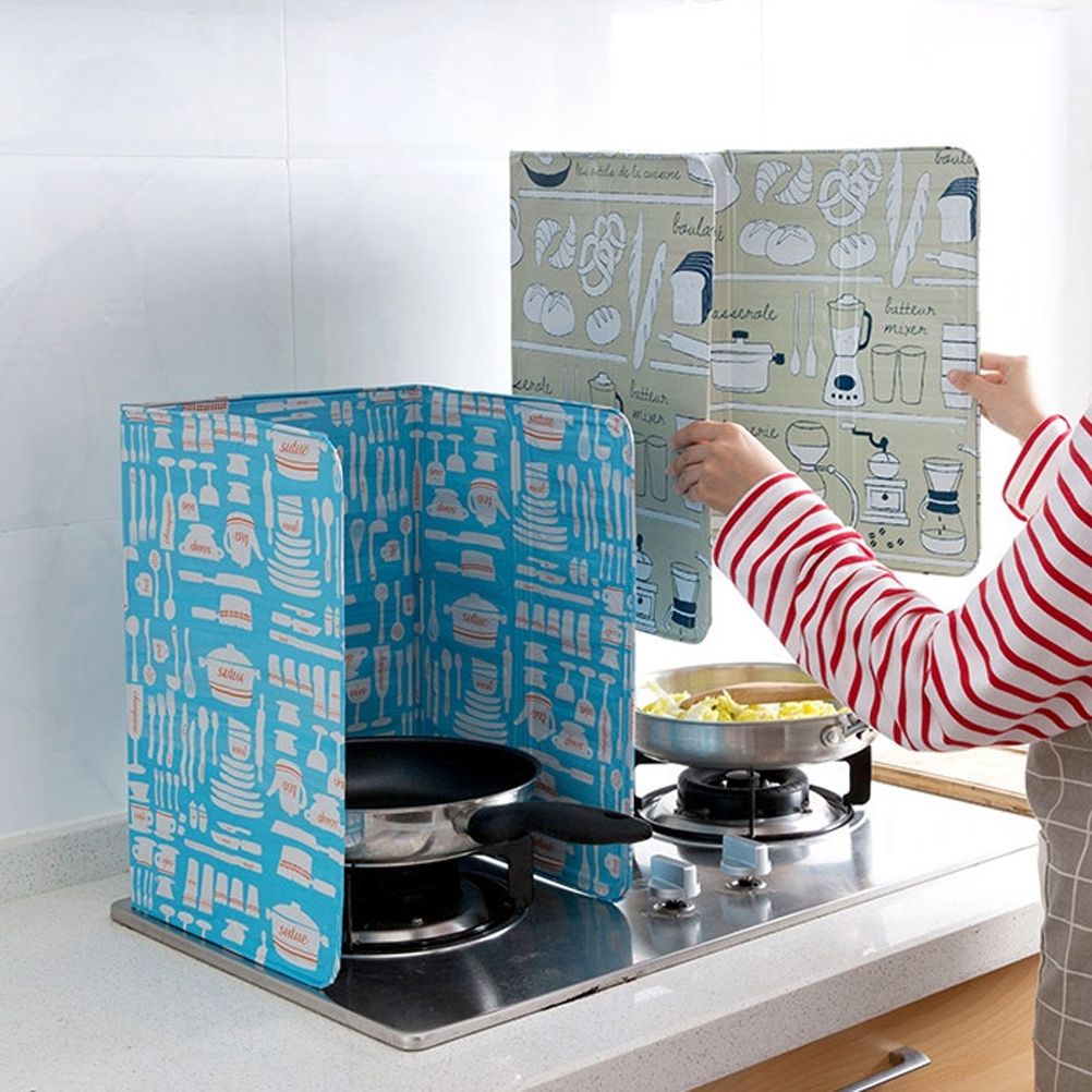 3 Sided Kitchen Splatter Guard Foldable Oil Proof Board Aluminum Foil Gas Stove Shield