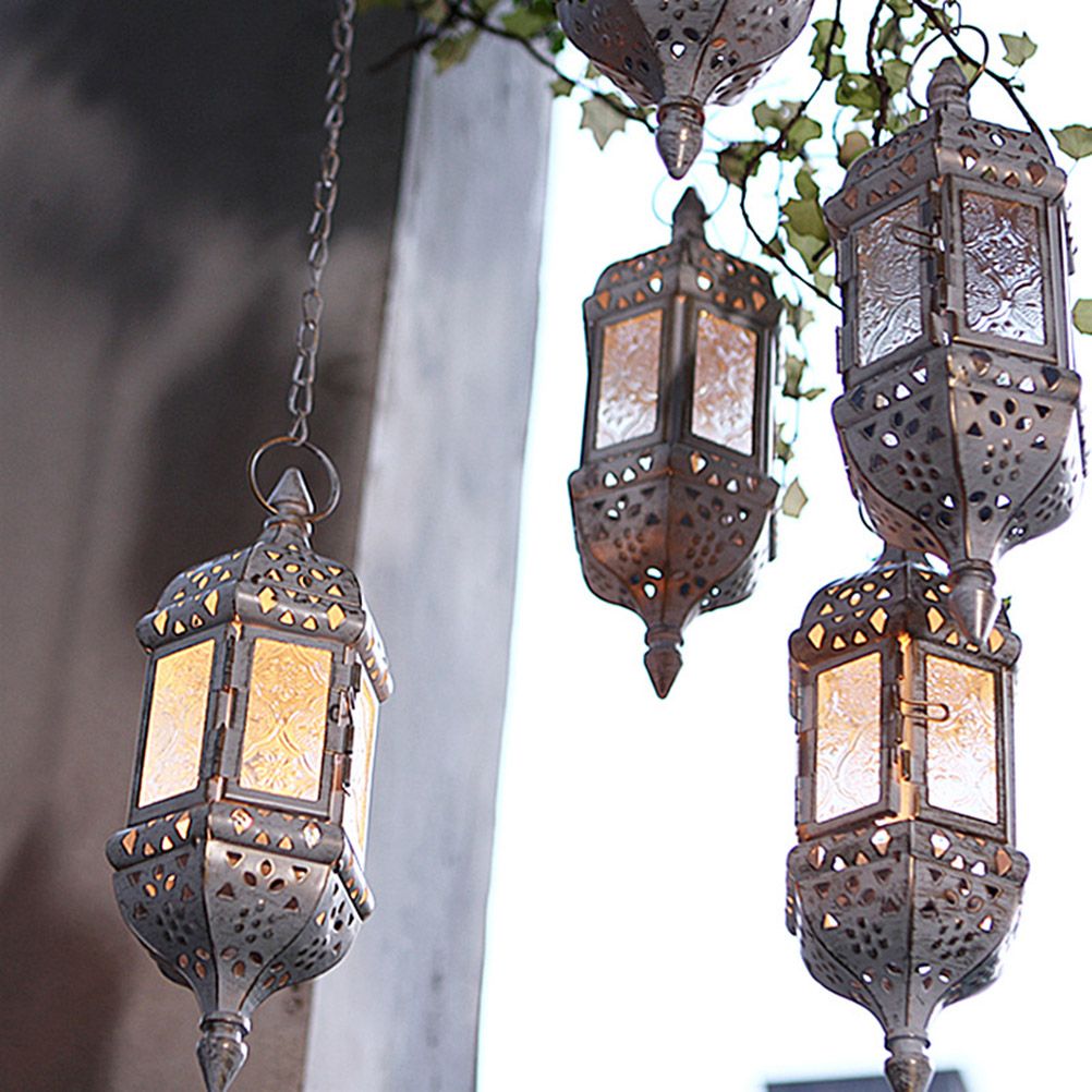 Hanging Candle Lantern Moroccan Chandelier Retro Candle Holder Moroccan Vintage Metal Hollow Wedding Hanging Candle Holders