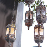 Hanging Candle Lantern Moroccan Chandelier Retro Candle Holder Moroccan Vintage Metal Hollow Wedding Hanging Candle Holders - Top-Down View