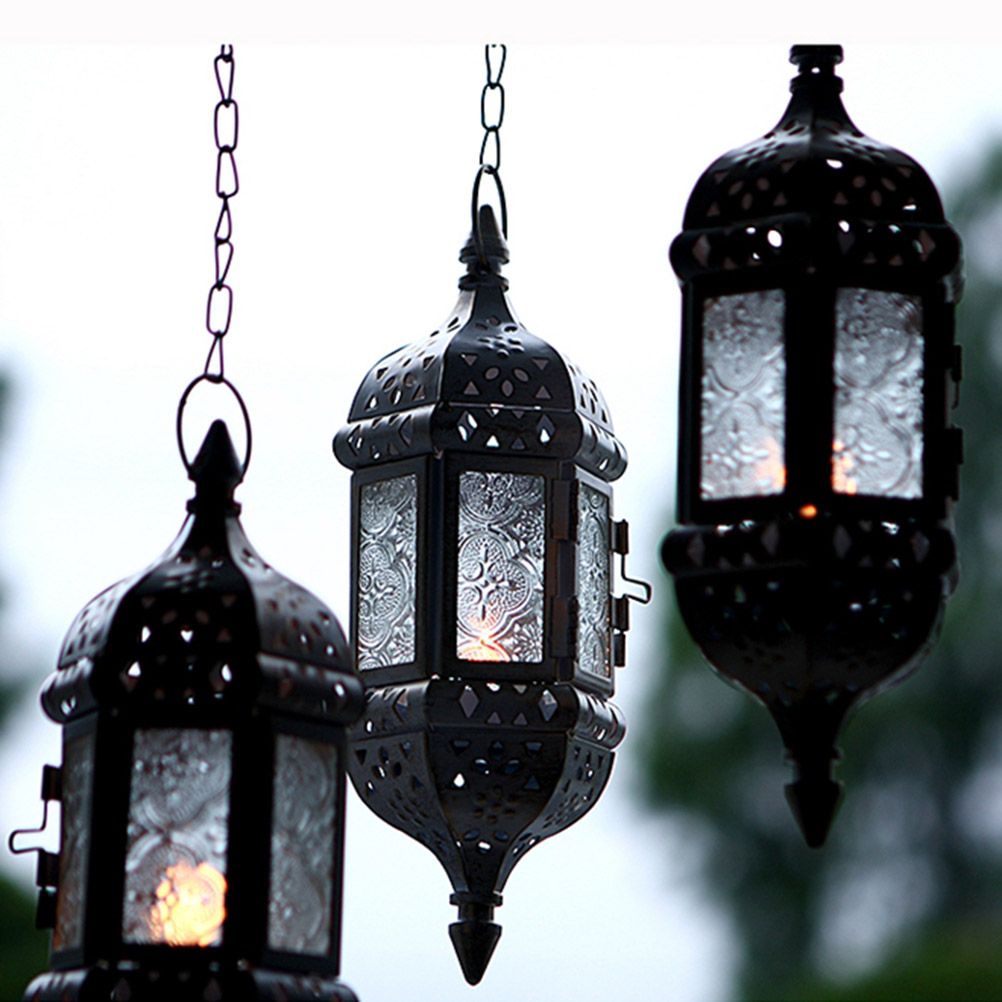 Hanging Candle Lantern Moroccan Chandelier Retro Candle Holder Moroccan Vintage Metal Hollow Wedding Hanging Candle Holders