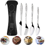 4PCS Cutlery Set Stainless Steel Cutlery for Cutter Fork Spoon Surface Carved Portable Lightweight Durable Tableware Set - Front View