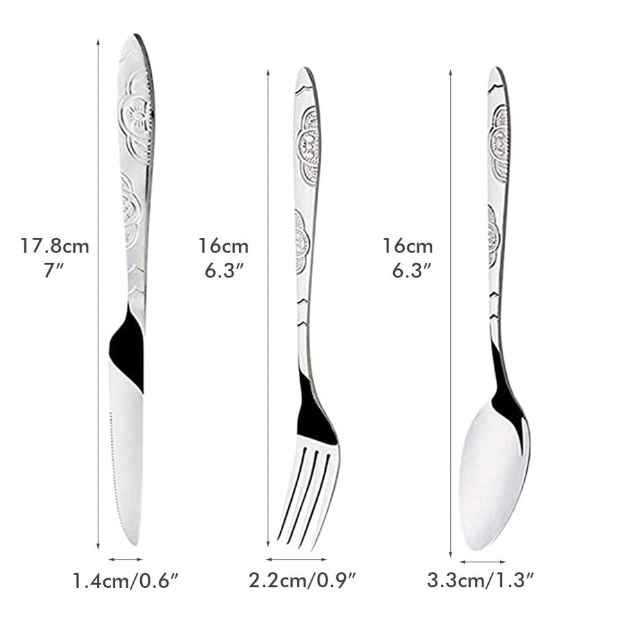 4PCS Cutlery Set Stainless Steel Cutlery for Cutter Fork Spoon Surface Carved Portable Lightweight Durable Tableware Set