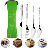 4PCS Cutlery Set Stainless Steel Cutlery for Cutter Fork Spoon Surface Carved Portable Lightweight Durable Tableware Set - Close-Up Angle