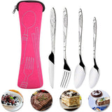 4PCS Cutlery Set Stainless Steel Cutlery for Cutter Fork Spoon Surface Carved Portable Lightweight Durable Tableware Set