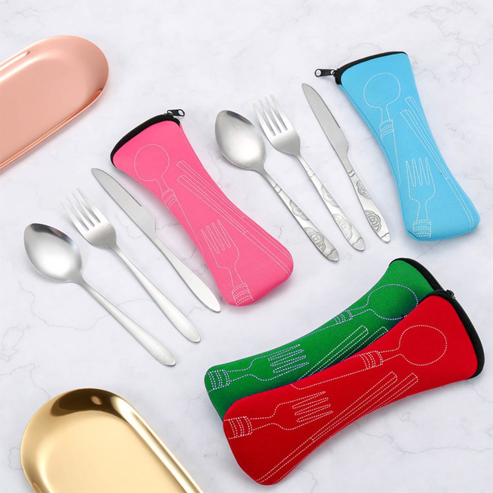 4PCS Cutlery Set Stainless Steel Cutlery for Cutter Fork Spoon Surface Carved Portable Lightweight Durable Tableware Set