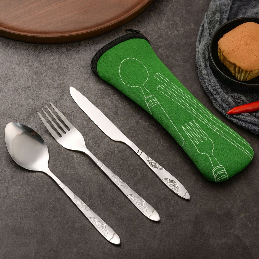 4PCS Cutlery Set Stainless Steel Cutlery for Cutter Fork Spoon Surface Carved Portable Lightweight Durable Tableware Set