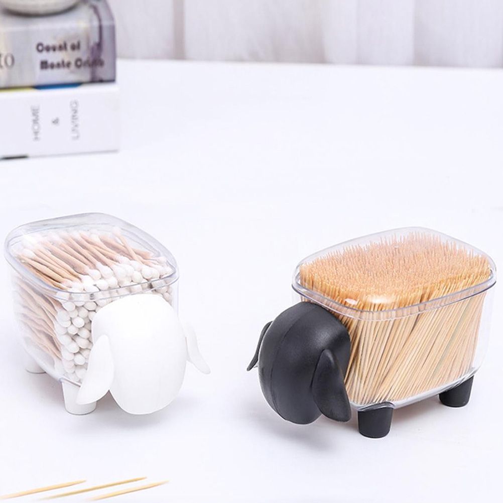 Mini Plastic Cotton Swab Storage Box Cute Sheep Dust Proof Cosmetic Cotton Storage Box Household Desktop Organizer