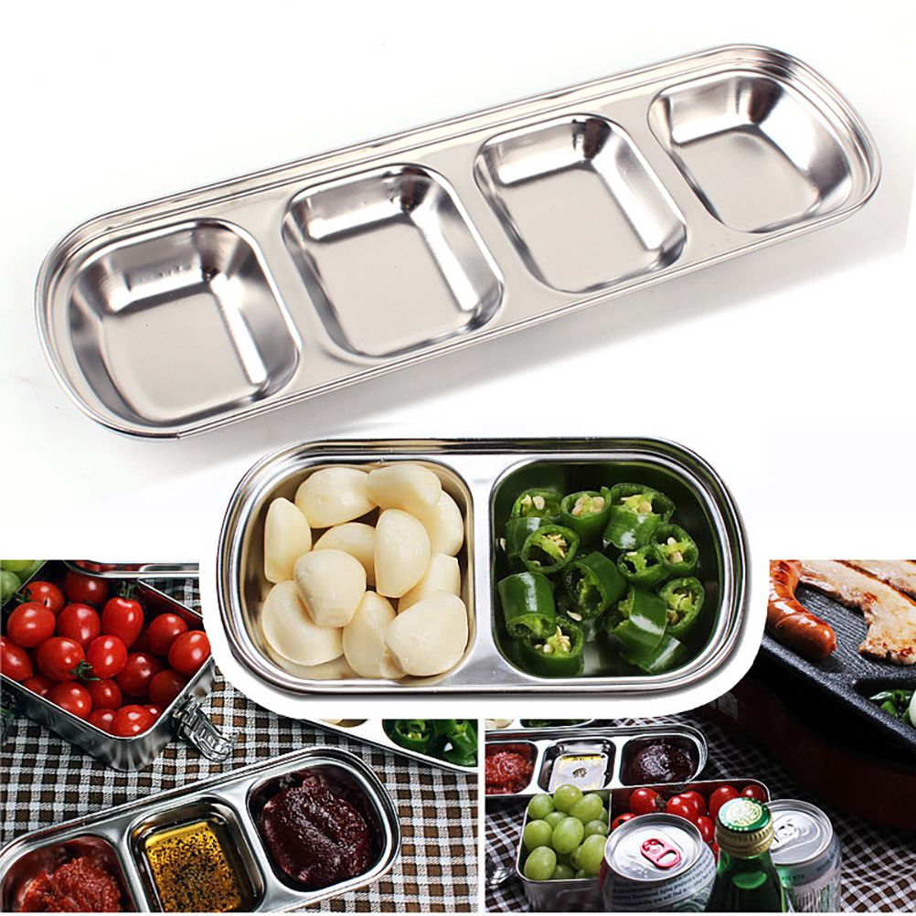 Divided Seasoning Dish Stainless Steel Sauce Dish Kitchen Dipping Dish