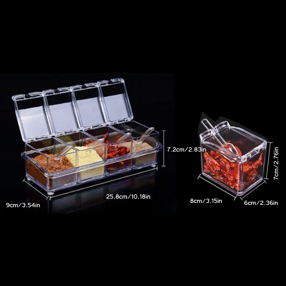 Four in One Waterproof and Moisture Proof Clear Seasoning Storage Container with Spoons