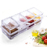Four in One Waterproof and Moisture Proof Clear Seasoning Storage Container with Spoons - Side View