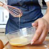 Wooden Handle Stainless Steel Whisk Egg Beater Rose Gold Mixing Cooking Tools Firm Durable Cream Frother Baking Utensils - Front View
