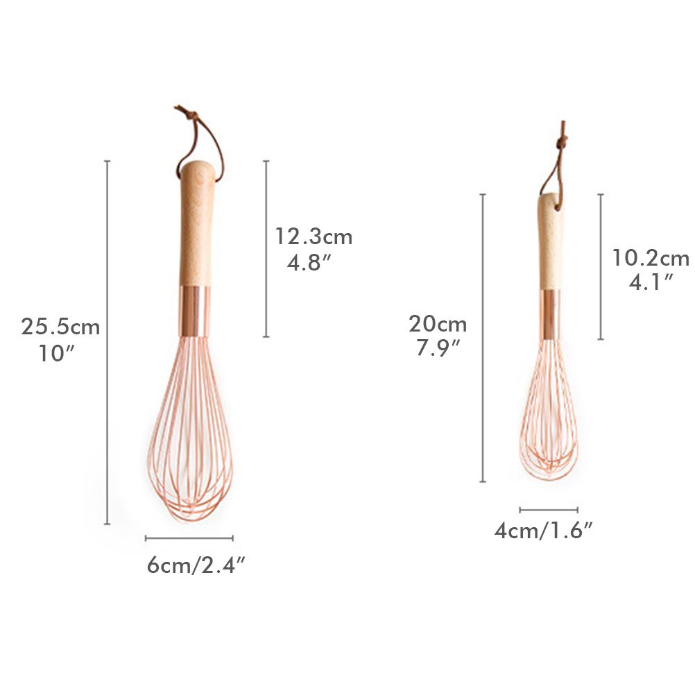 Wooden Handle Stainless Steel Whisk Egg Beater Rose Gold Mixing Cooking Tools Firm Durable Cream Frother Baking Utensils