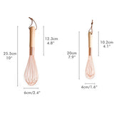 Wooden Handle Stainless Steel Whisk Egg Beater Rose Gold Mixing Cooking Tools Firm Durable Cream Frother Baking Utensils - Low Angle