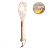 Wooden Handle Stainless Steel Whisk Egg Beater Rose Gold Mixing Cooking Tools Firm Durable Cream Frother Baking Utensils