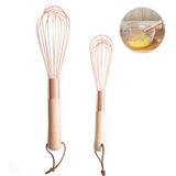 Wooden Handle Stainless Steel Whisk Egg Beater Rose Gold Mixing Cooking Tools Firm Durable Cream Frother Baking Utensils