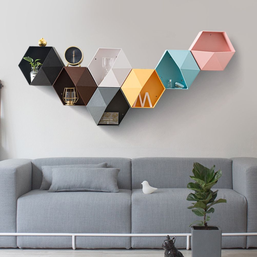 Hexagonal Wall Shelf Geometric Hexagonal Storage Shelf Simple Geometric Wall Floating Shelf