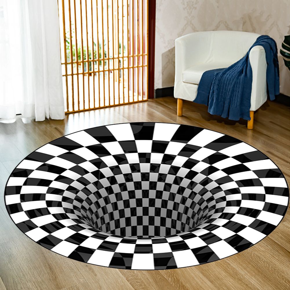 3D Round Carpet Rug Living Room Doormat Coffee Table Blanket 3D Optical Decorative Carpet for Bedroom Dining Room Office