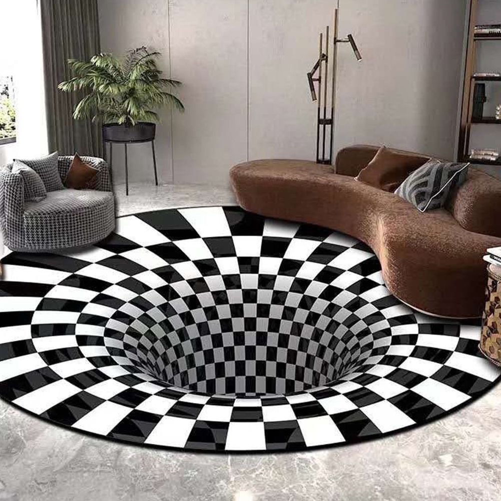 3D Round Carpet Rug Living Room Doormat Coffee Table Blanket 3D Optical Decorative Carpet for Bedroom Dining Room Office