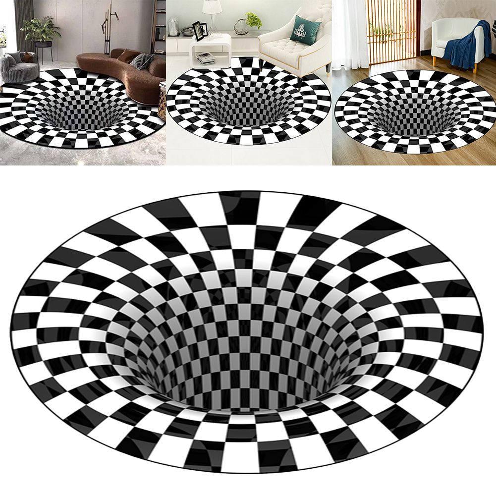 3D Round Carpet Rug Living Room Doormat Coffee Table Blanket 3D Optical Decorative Carpet for Bedroom Dining Room Office