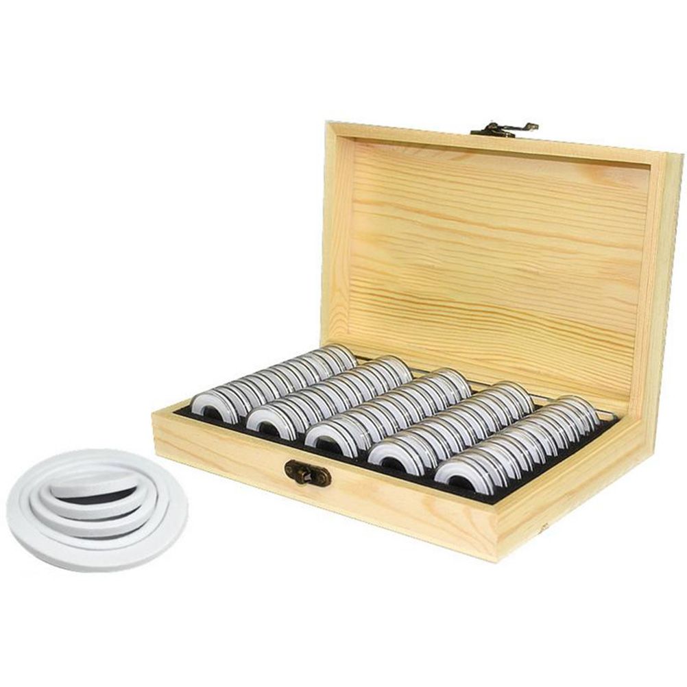 Adjustable 50 Coin Storage Tool Round Coin Storage Wooden Box Commemorative Coin Collection Tool