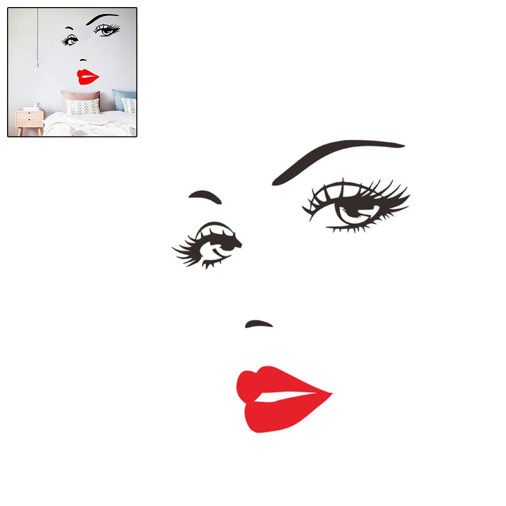 Beautiful Women Face and Red Lips Wall Sticker Home Living Room Bedroom Decoration