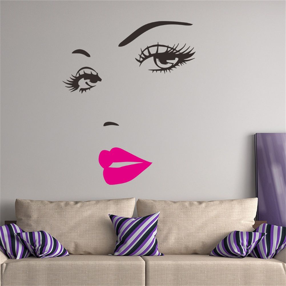 Beautiful Women Face and Red Lips Wall Sticker Home Living Room Bedroom Decoration