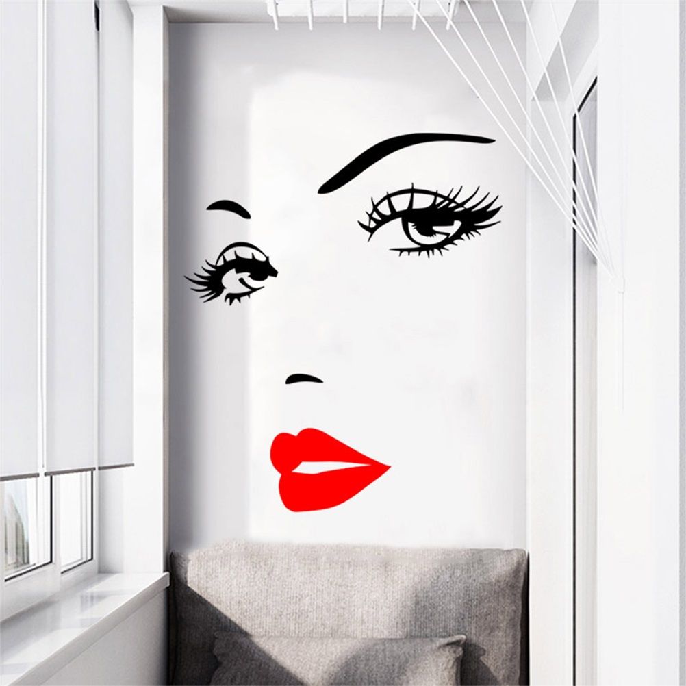 Beautiful Women Face and Red Lips Wall Sticker Home Living Room Bedroom Decoration