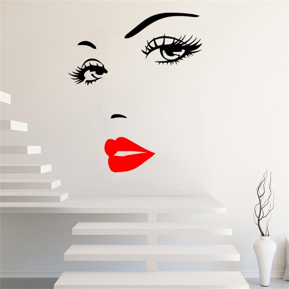 Beautiful Women Face and Red Lips Wall Sticker Home Living Room Bedroom Decoration