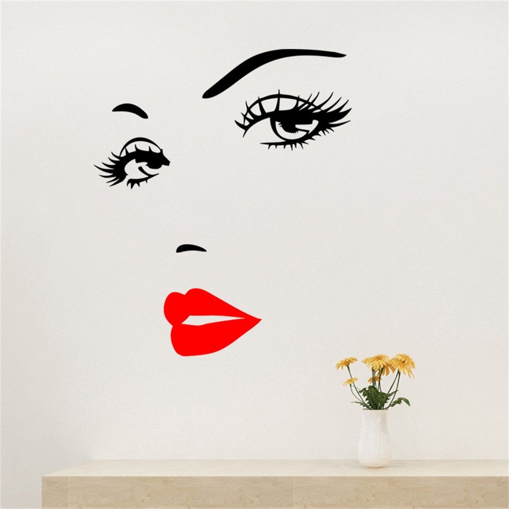 Beautiful Women Face and Red Lips Wall Sticker Home Living Room Bedroom Decoration