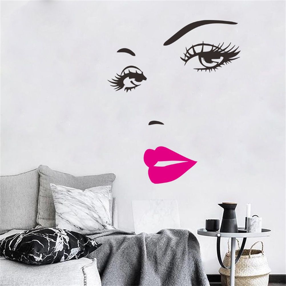 Beautiful Women Face and Red Lips Wall Sticker Home Living Room Bedroom Decoration