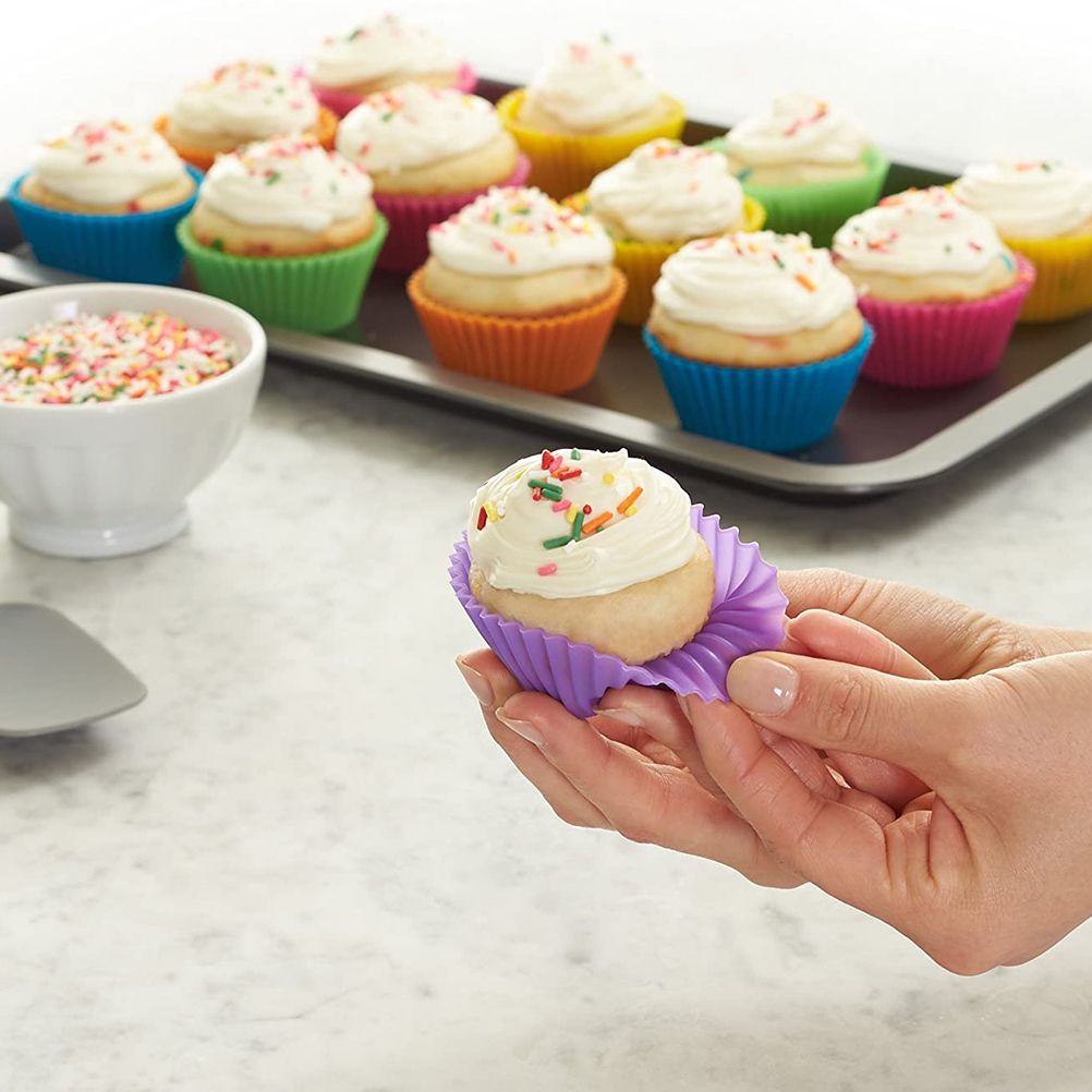 24Pcs Baking Cups Reusable Silicone Cake Cups Non Stick Baking Cups
