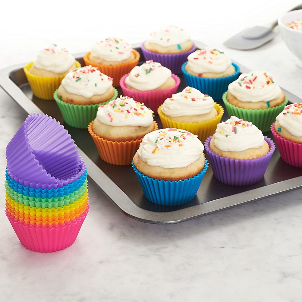 24Pcs Baking Cups Reusable Silicone Cake Cups Non Stick Baking Cups