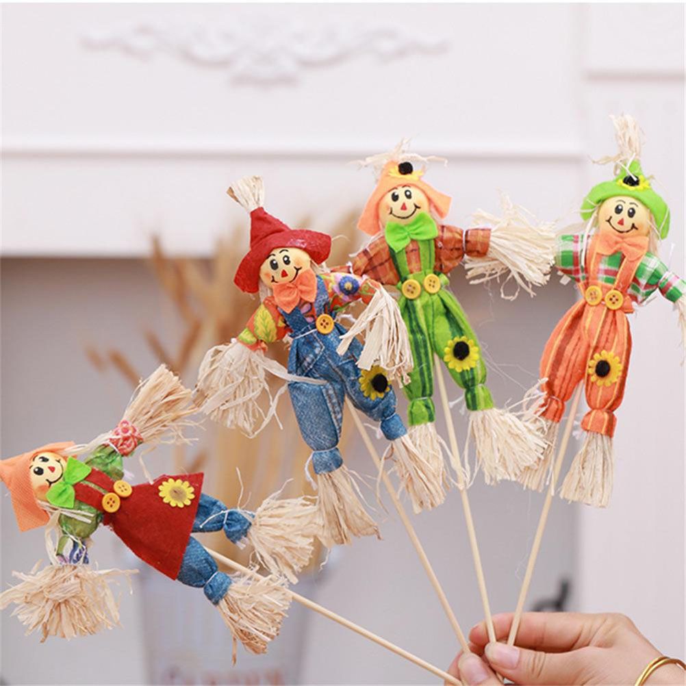 4PCS Standing Scarecrow Cute Fall Garden Scarecrow Ornament for Halloween Decoration Mall Bar Decoration